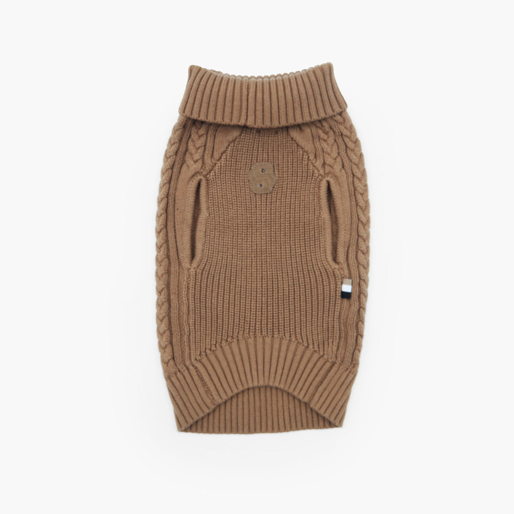 BOSS Dog Turtle Neck Sweater — Cable Knit Cotton Dog Jumper
