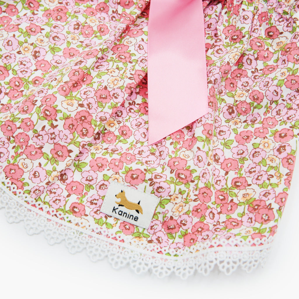 Dog Floral Satin Bow Dress