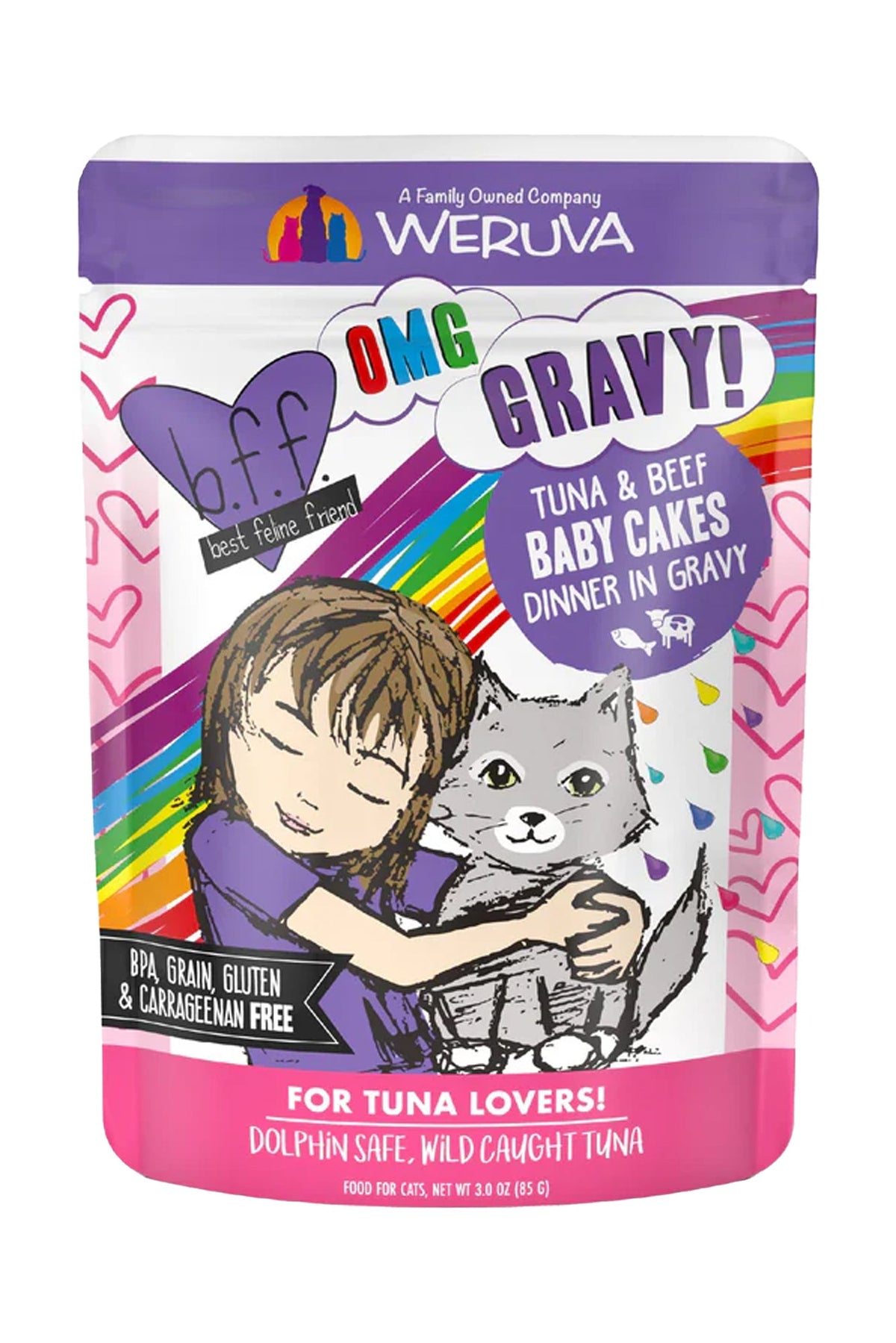 B.F.F. OMG Gravy! Tuna and Beef Baby Cakes in Gravy Wet Cat Food Pouch