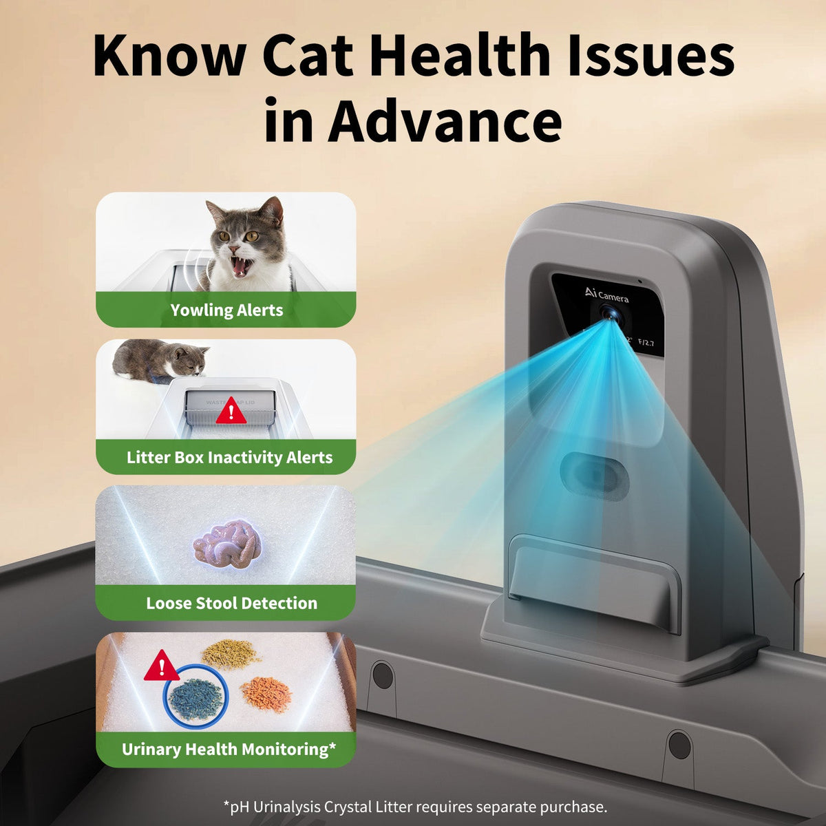 Purobot Crystal Duo Automatic Cat Litter Box with Camera (Gray)