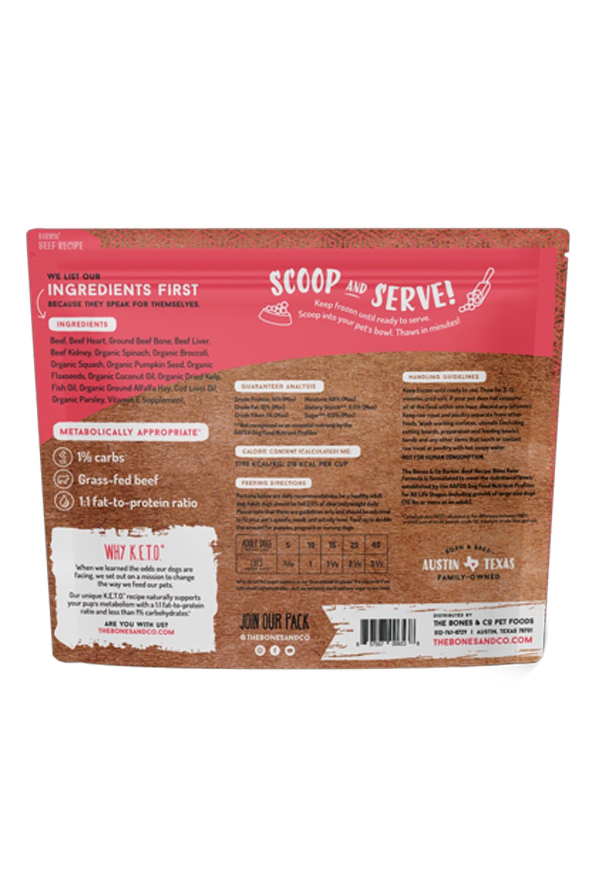 Bones and Co. Barkin' Beef Bites Frozen Raw Dog Food