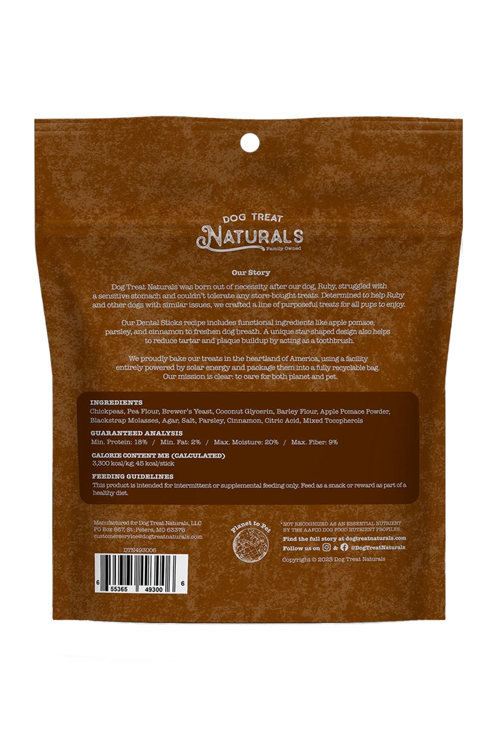 Dog Treat Naturals Chickpea and Cinnamon Dental Sticks