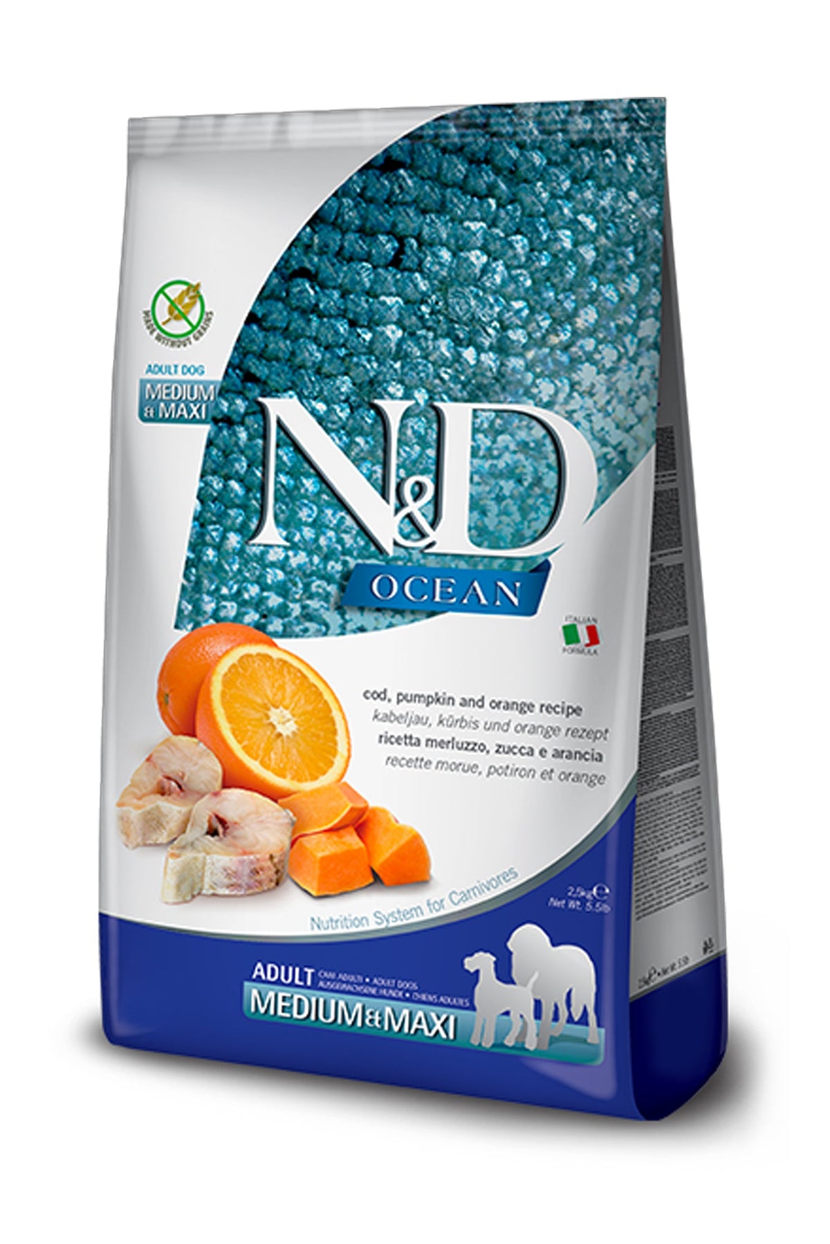Farmina N&D Ocean Cod, Pumpkin, and Orange Med/Maxi Dry Dog Food