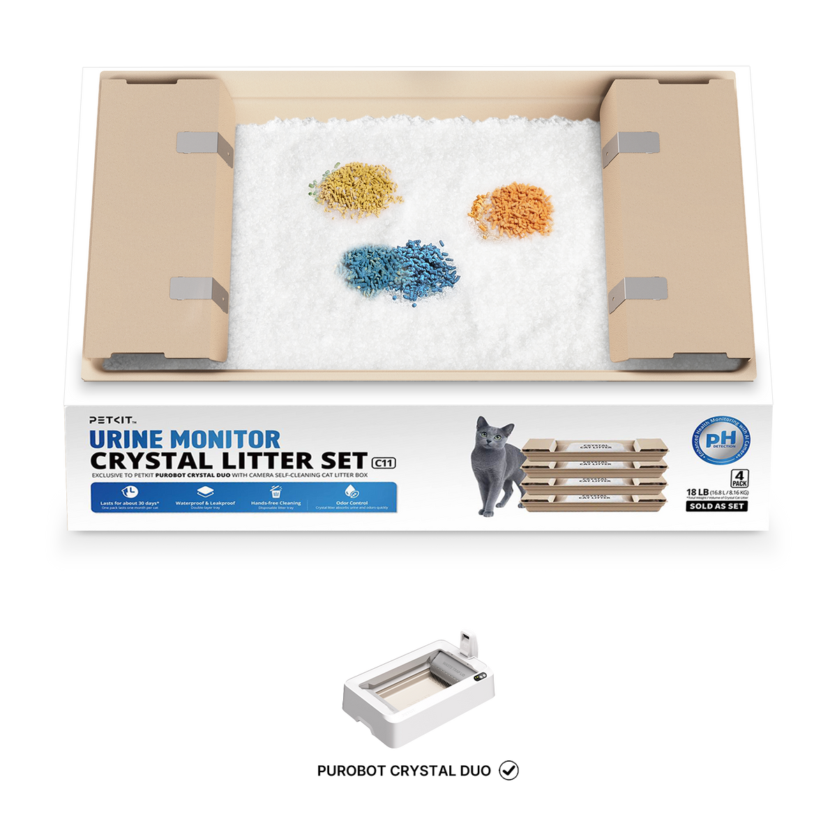 Urine Monitor Crystal Litter Set (pH Detection) - 4 Pack
