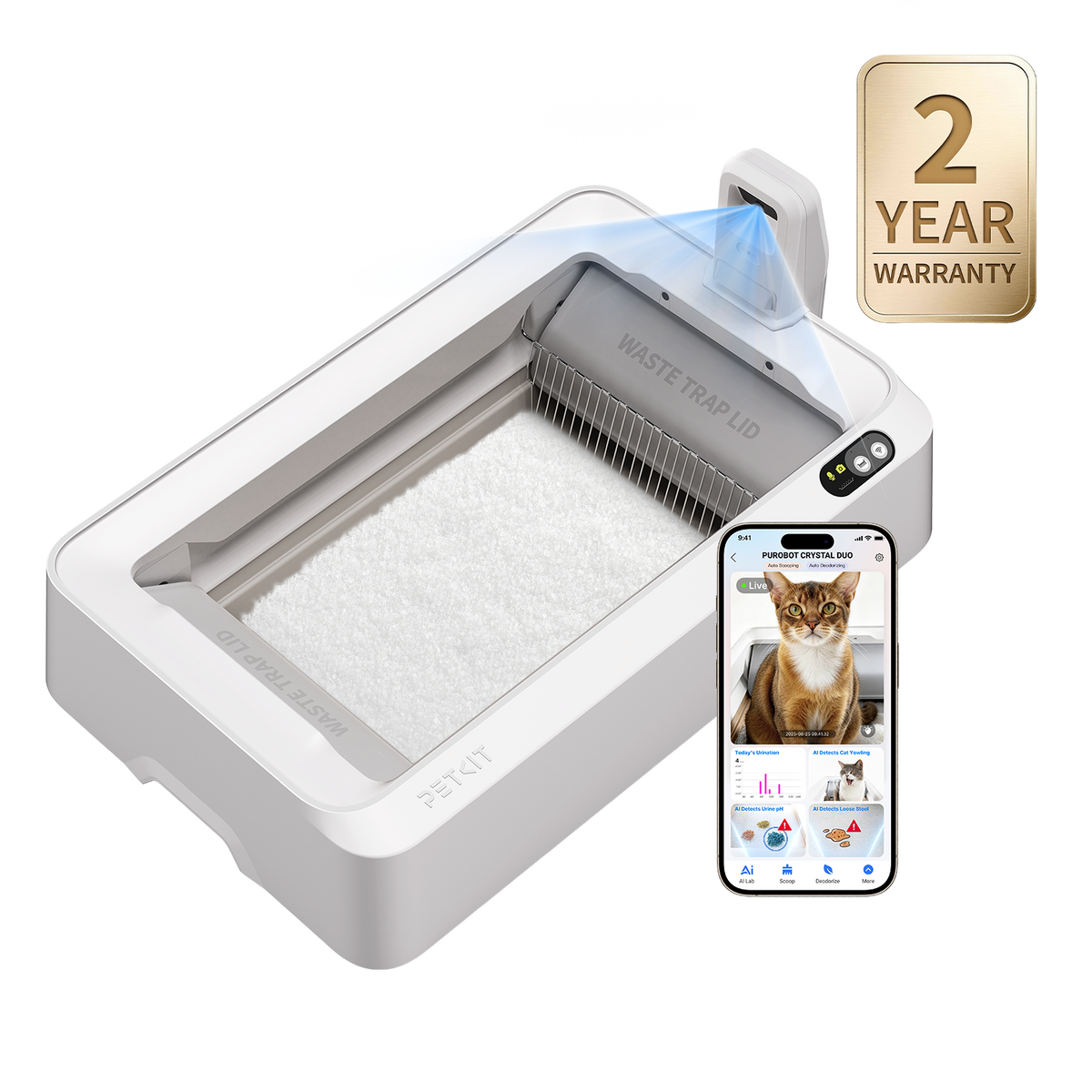 Purobot Crystal Duo Automatic Cat Litter Box with Camera