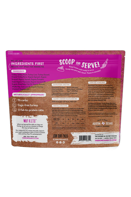 Bones and Co. Temptin' Turkey Bites Frozen Raw Dog Food